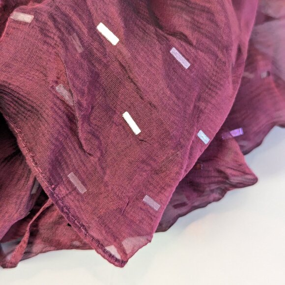 St. John Vintage 90's Burgundy Sheer Silk Rectangular Scarf Sparkly Glitter - Picture 7 of 8